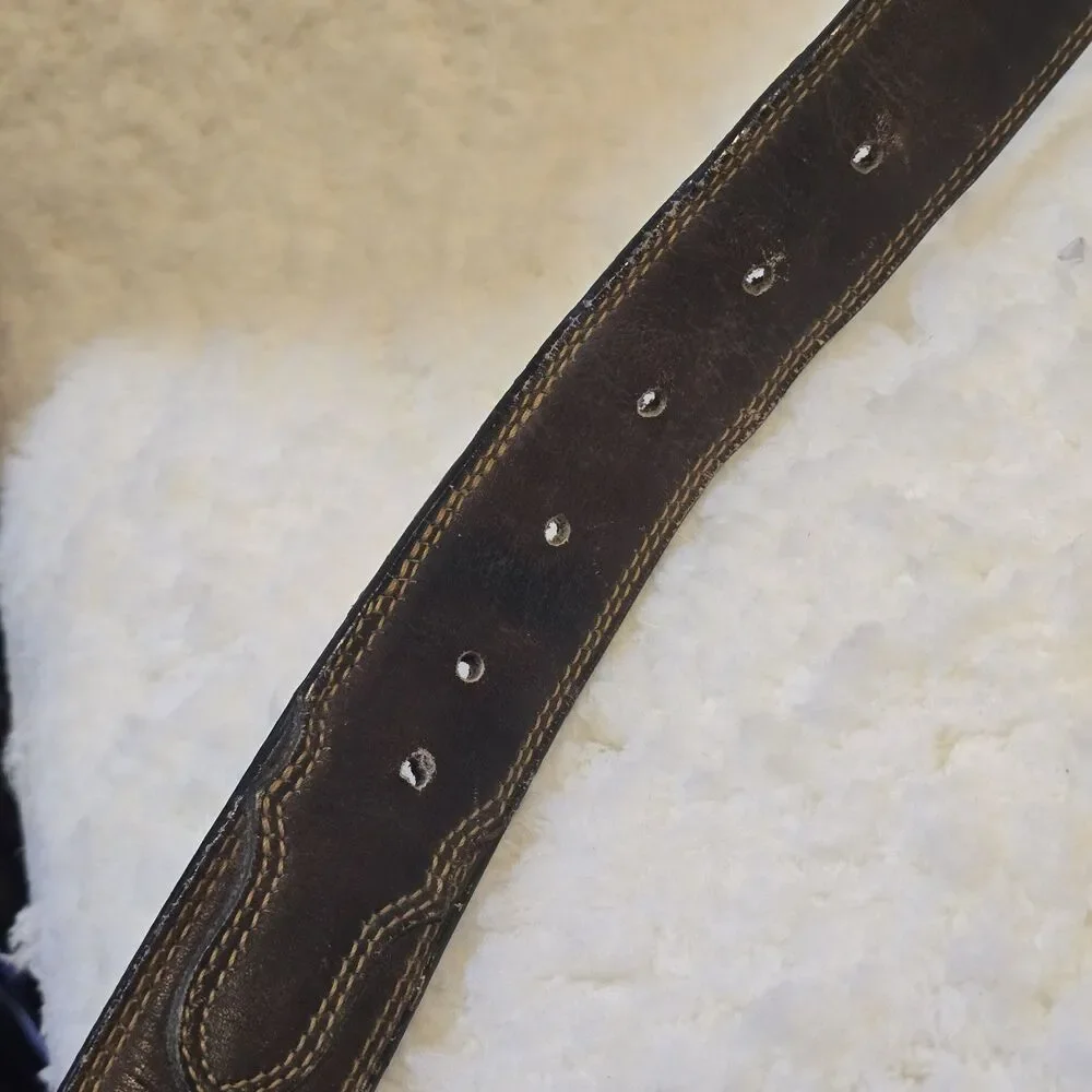 Larry Mahan Tooled Leather Men's Brown Leather Western Style Stitched Belt 32